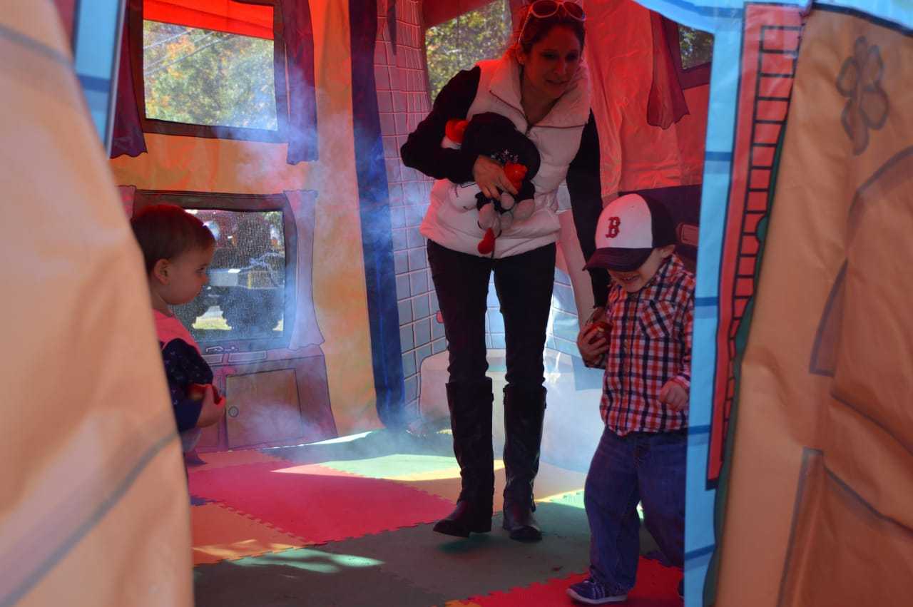 The youngsters learn important lessons at the Safe House at the open house at the White Hills Volunteer Fire Department in Shelton.