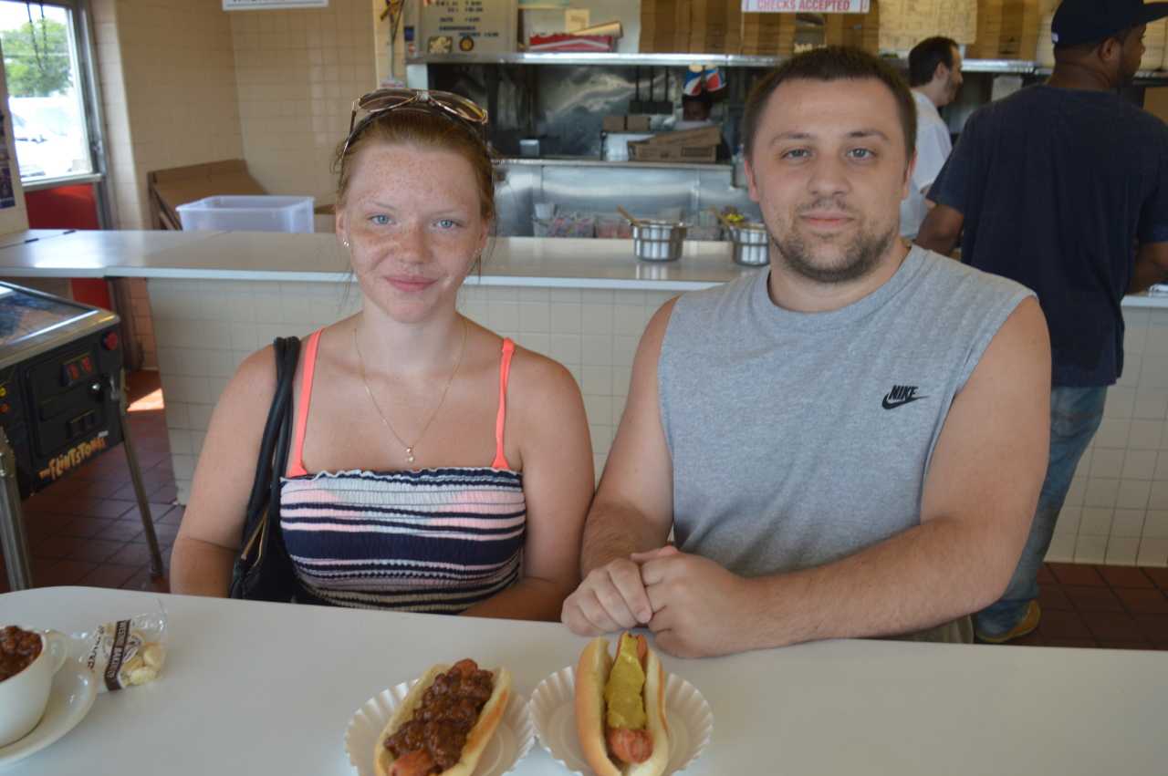 Belinda Wigstrom and Jerry Hykey of Lyndhurst went with chili and spicy mustard, respectively at Rutt's Hut in Clifton.