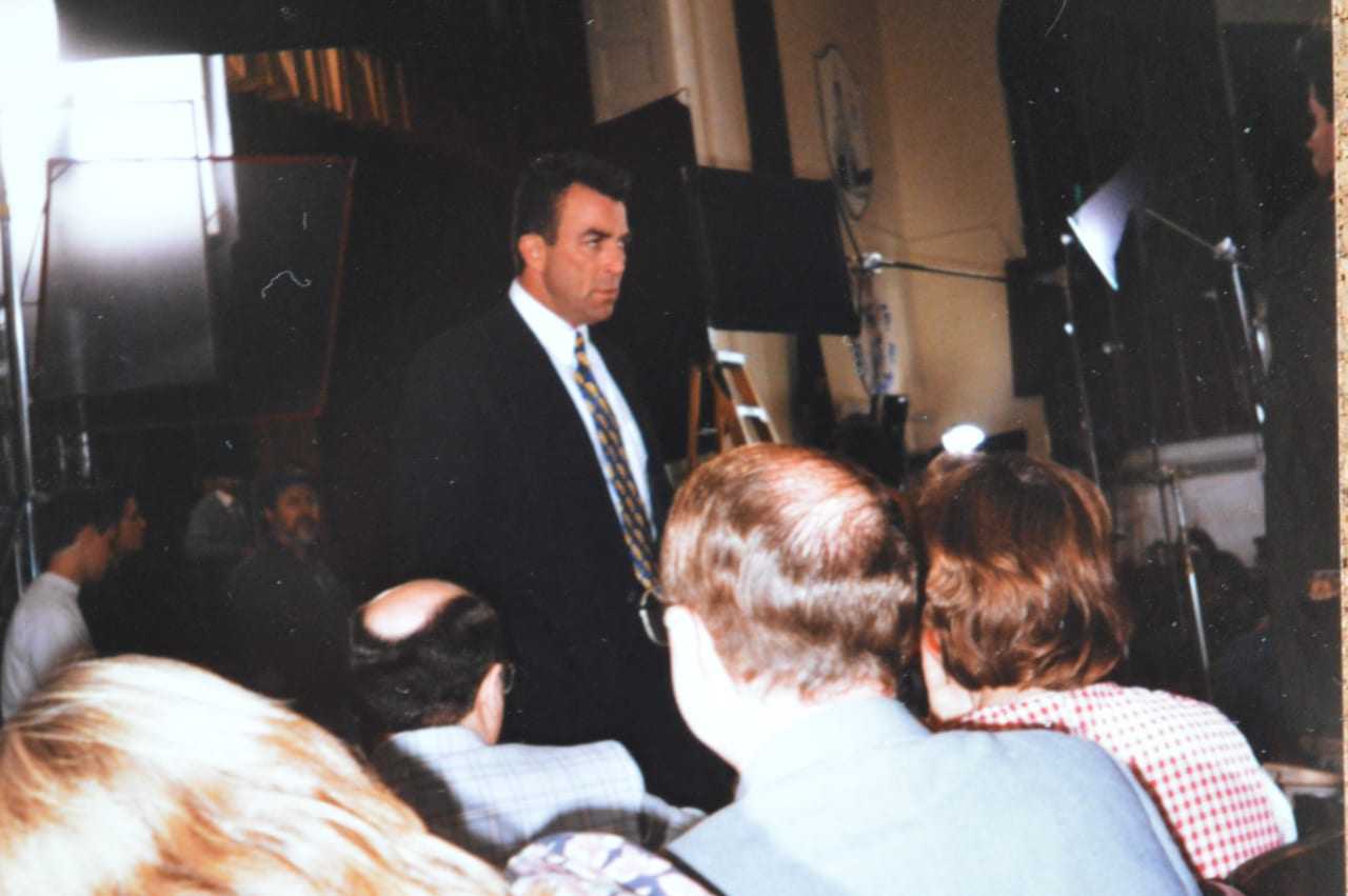 Actor Tom Selleck is pictured at Pompton Lakes High School during the filming of "In & Out."