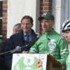 Team 26 leader Monte Frank speaks to the crowd Saturday morning, as U.S. Sen. Richard Blumenthal looks on.