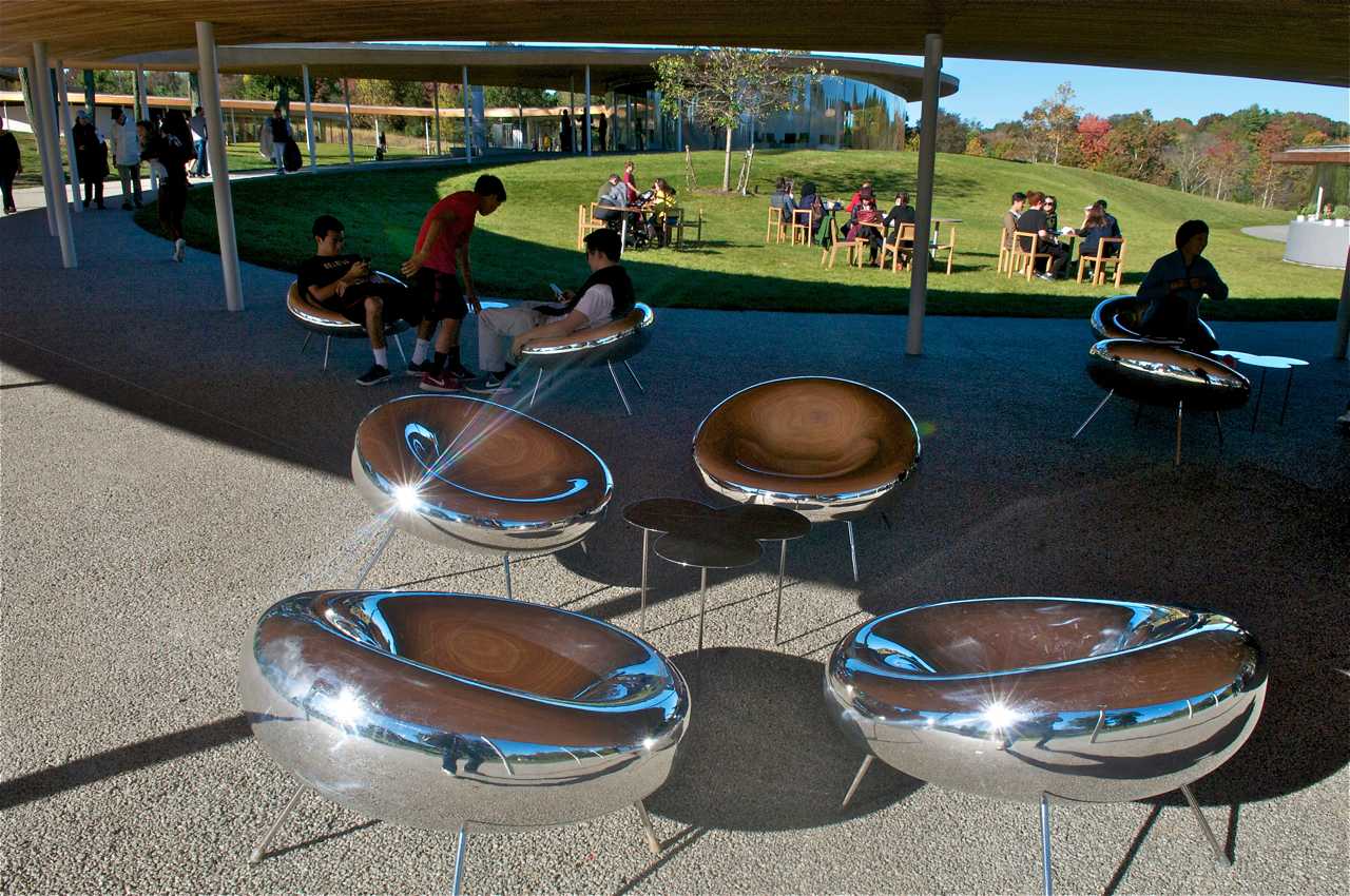 An outdoor seating area at Grace Farms in New Canaan.