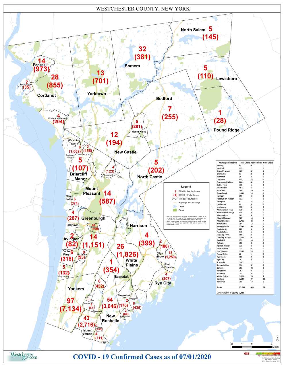 The latest novel coronavirus (COVID-19) map in Westchester.
