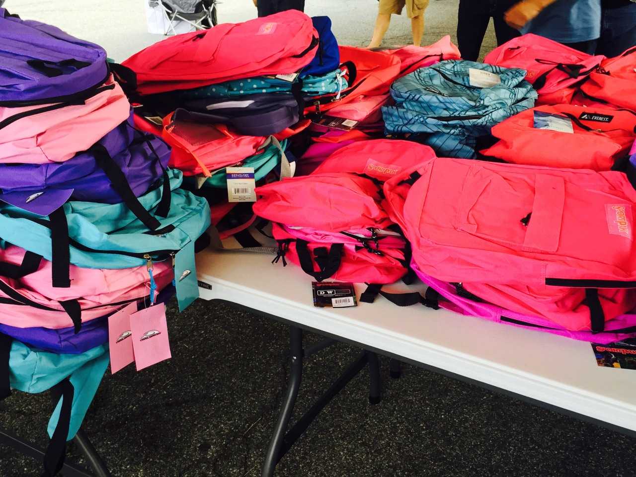 Some of the backpacks that were given to students.
