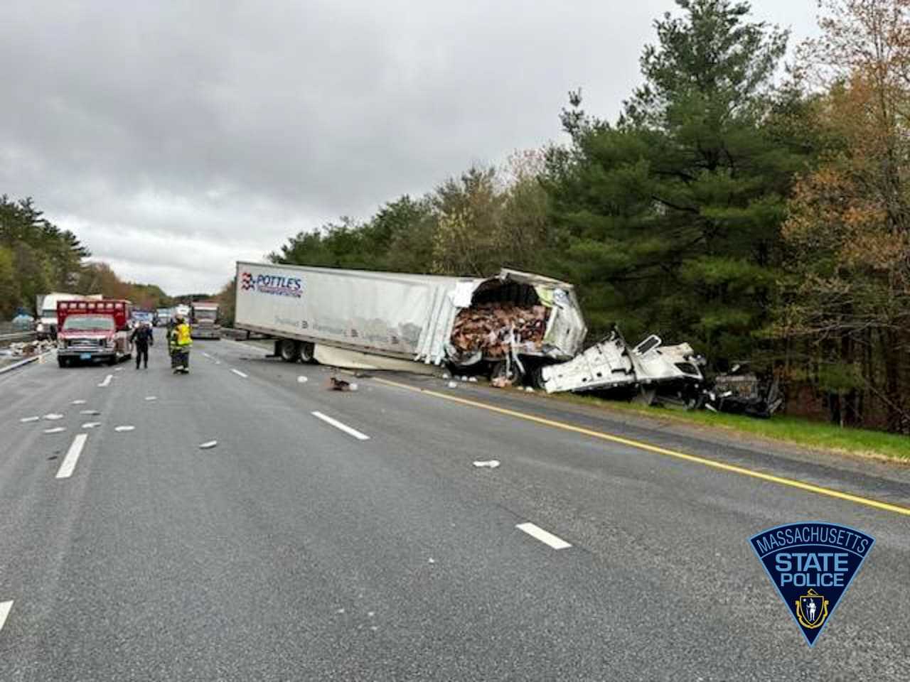 Messy Commute: Crews Clean Sturbridge Highway After Tractor-Trailer Crash
