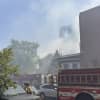 Firefighters on scene of a large blaze in Jersey City.