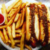 Two Texas weiners "all the way" with a side of fries at The Goffle Grill in Hawthorne.