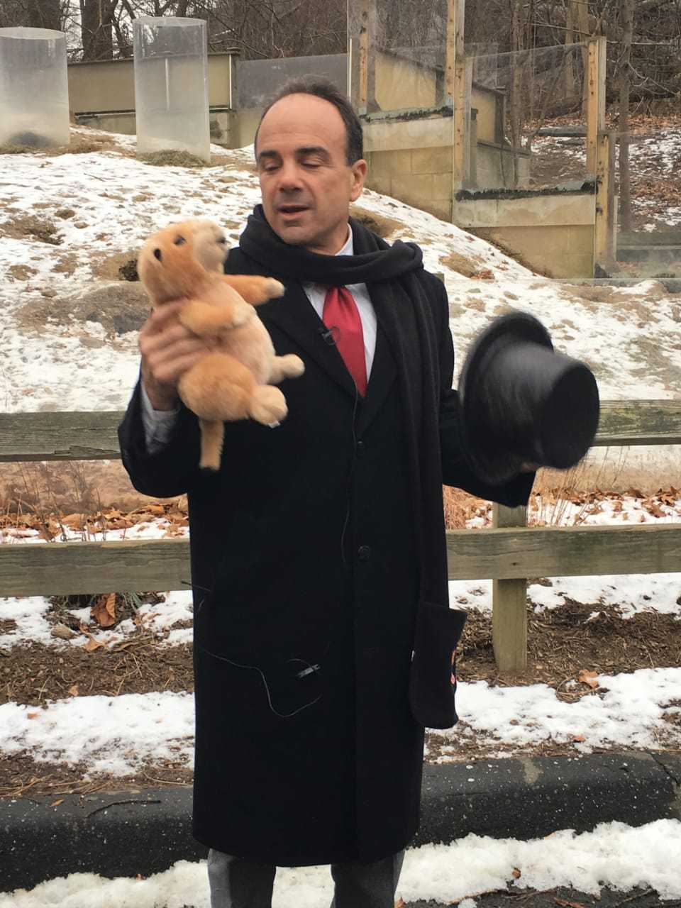 Mayor Joe Ganim spent some quality time with Bridgeport's own prognosticating prairie dog Beardsley Bart.