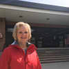Teaneck voter Suzanne McBride heads to the polls at Benjamin Franklin Middle School.