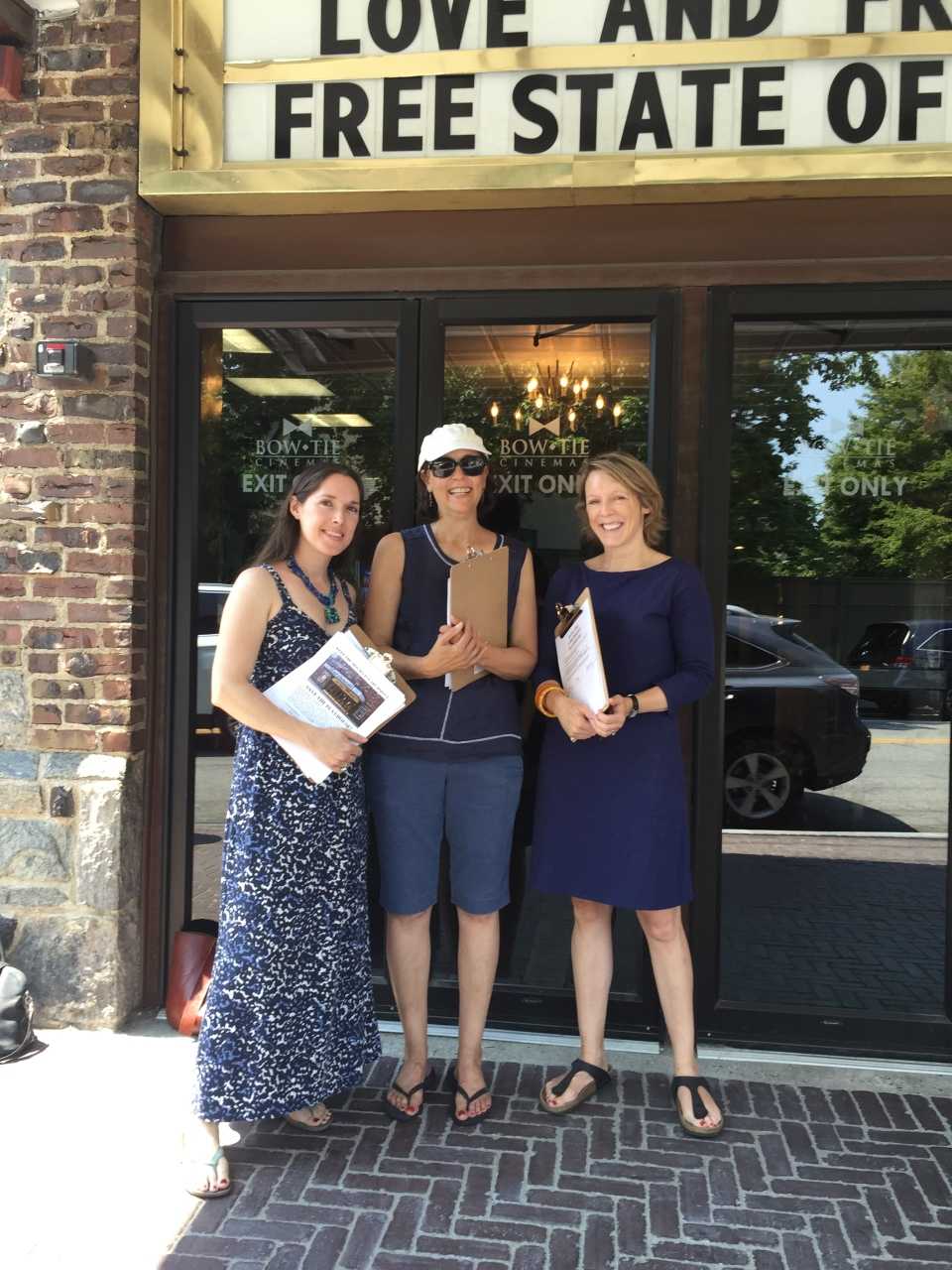 Left to right: Jessica Veith, Ellen Rosen Zuckert and Elizabeth Bradley outside Larchmont Playhouse.