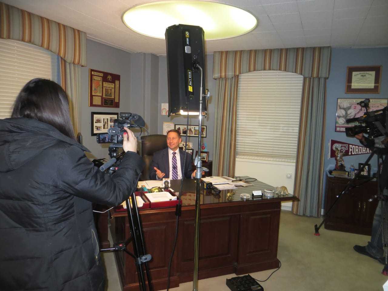 Westchester County Executive Rob Astorino held an impromptu news conference on Tuesday following Gov. Andrew Cuomo's local State of the State speech at SUNY Purchase.