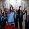 <p>Level 5 gymnasts from the Darien YMCA accept their team champion banner at the Snowflake Invitational in Wilton.</p>