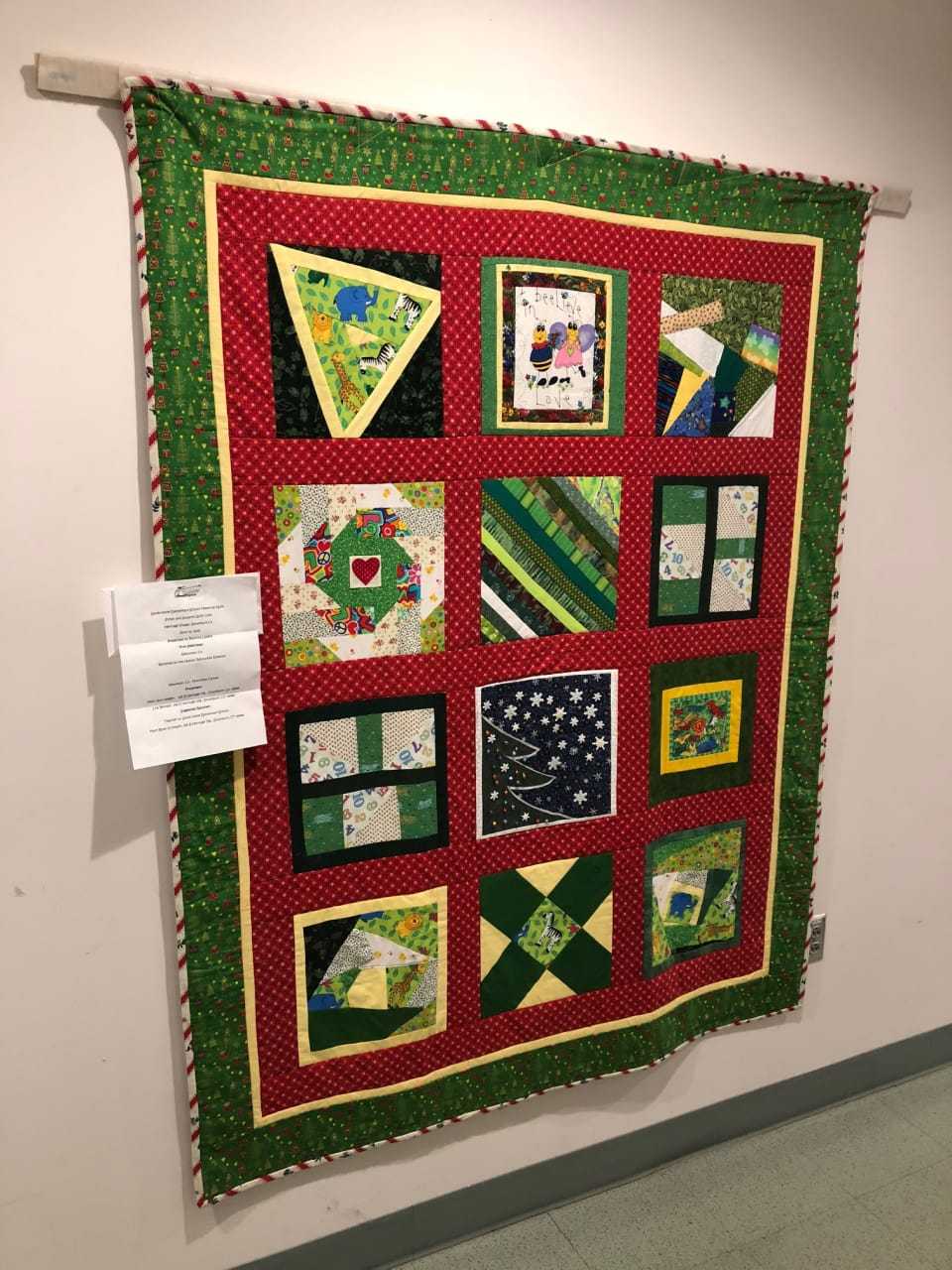 A quilt is part of the display at the Wall Of Remembrance exhibit in Newtown.