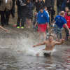 A plunger hits the Cupsaw Lake water during a previous YAASA polar bear plunge in Ringwood.