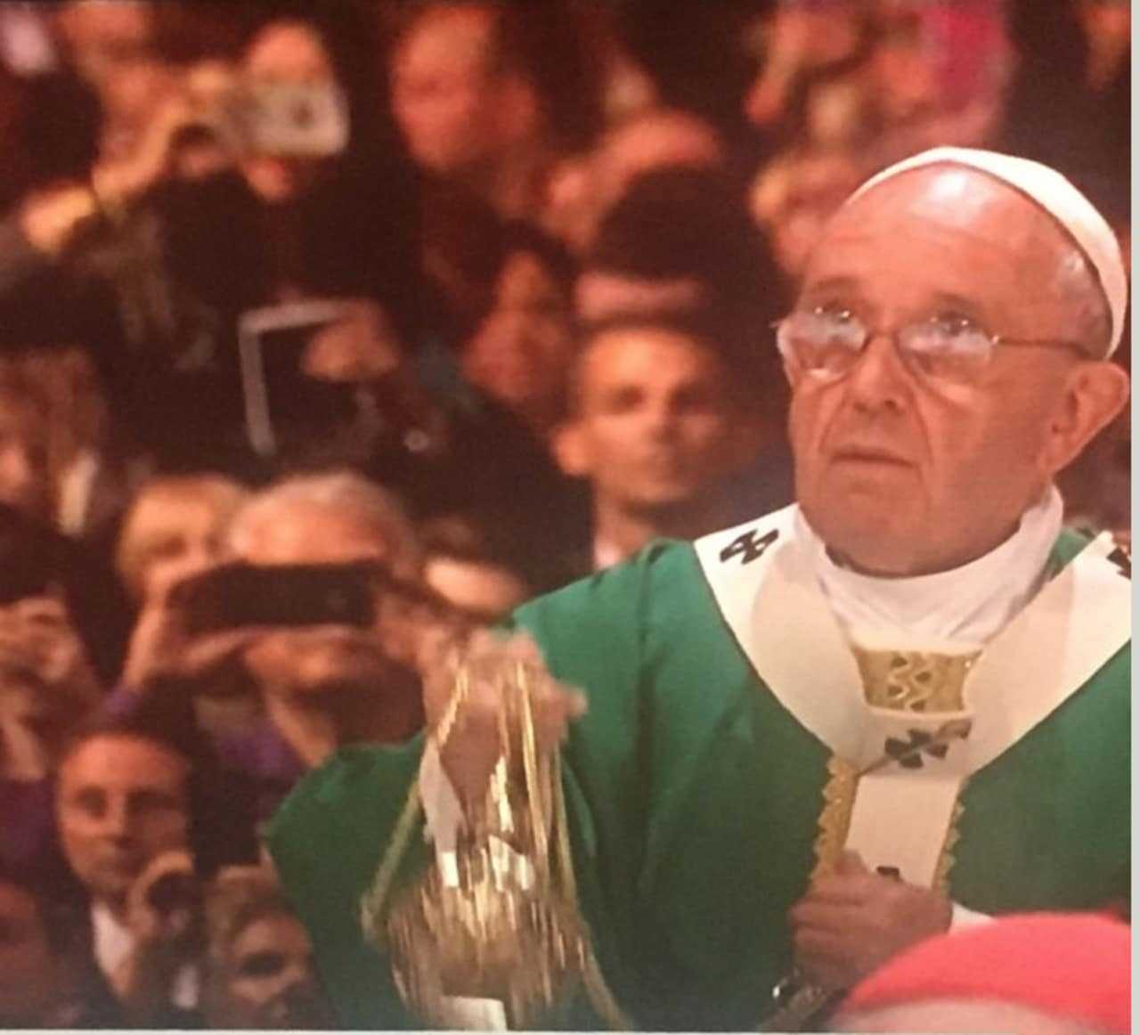 Westchester County Executive Rob Astorino, seated at lower left, during a Mass led by Pope Francis at Madison Square Garden on Friday night.