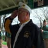 Dave Gallagher, commander of Sutter-Terlizzi American Legion Post 16, salutes during the Veterans Day ceremony in Shelton on Wednesday.