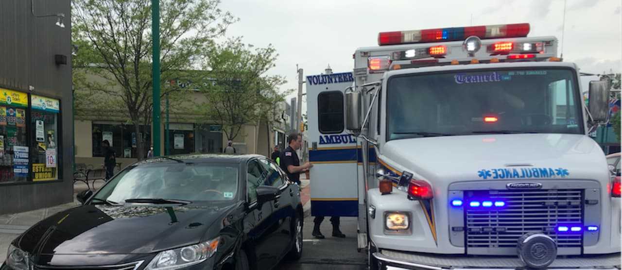 Ambulance arrives at the scene of a Teaneck car accident Saturday.