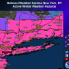 Winter Storm Warnings are in effect from 6 a.m. Wednesday to 6 a.m. Thursday for areas shown in pink.