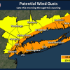 Winds will gust 35 to 45 mph along the coast during the height of the storm on Wednesday, and 25 to 35 mph farther inland.