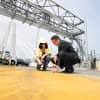 Gov. Andrew Cuomo checks out progress on the new Tappan Zee Bridge on Monday.