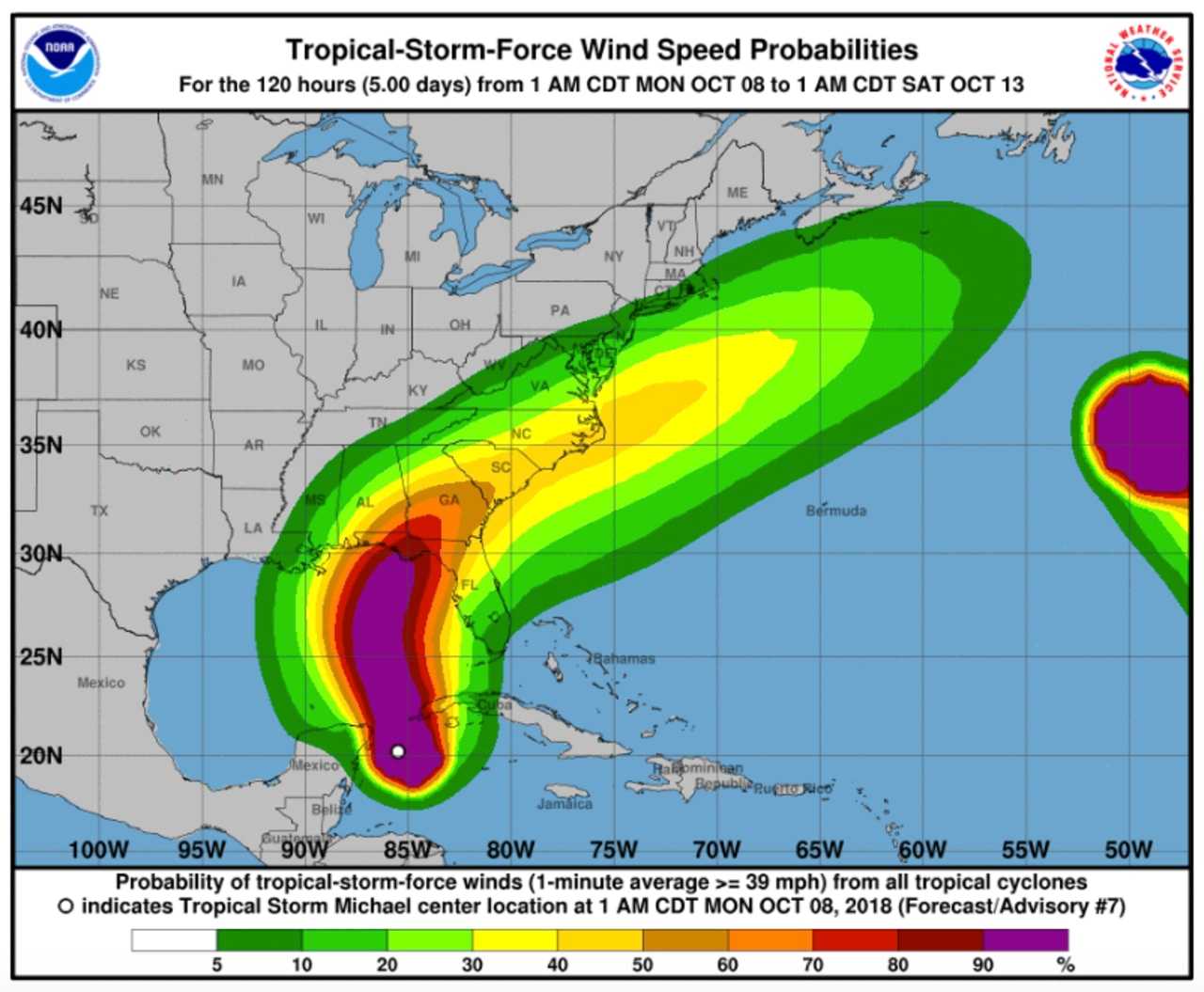 Wind-speed probabilities for Michael.