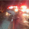 <p>A look at the overturned car in the multi-vehicle crash.</p>