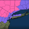 A look where Winter Storm Warnings (in pink) and Winter Weather Advisories (in purple) are in effect.