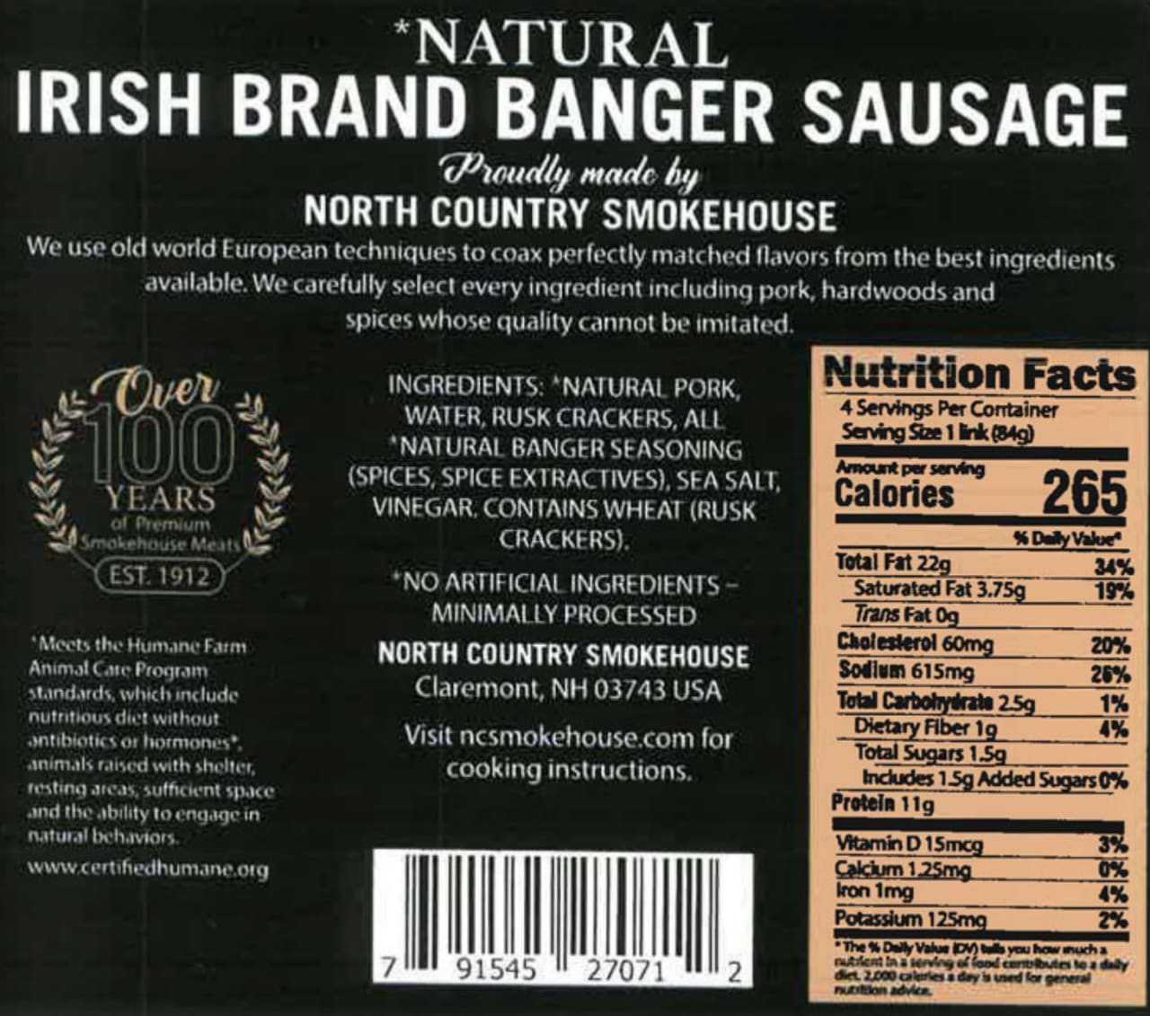 Hundreds of pounds of a North Country Smokehouse brand sausage has been recalled.