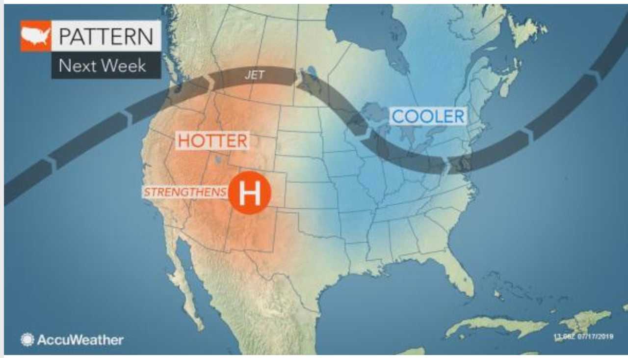 A cold front accompanying showers and thunderstorms will lead to a cooler weather pattern during the workweek.