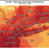 A look at the latest, updated projected maximum heat index temperatures for Sunday, July 21.