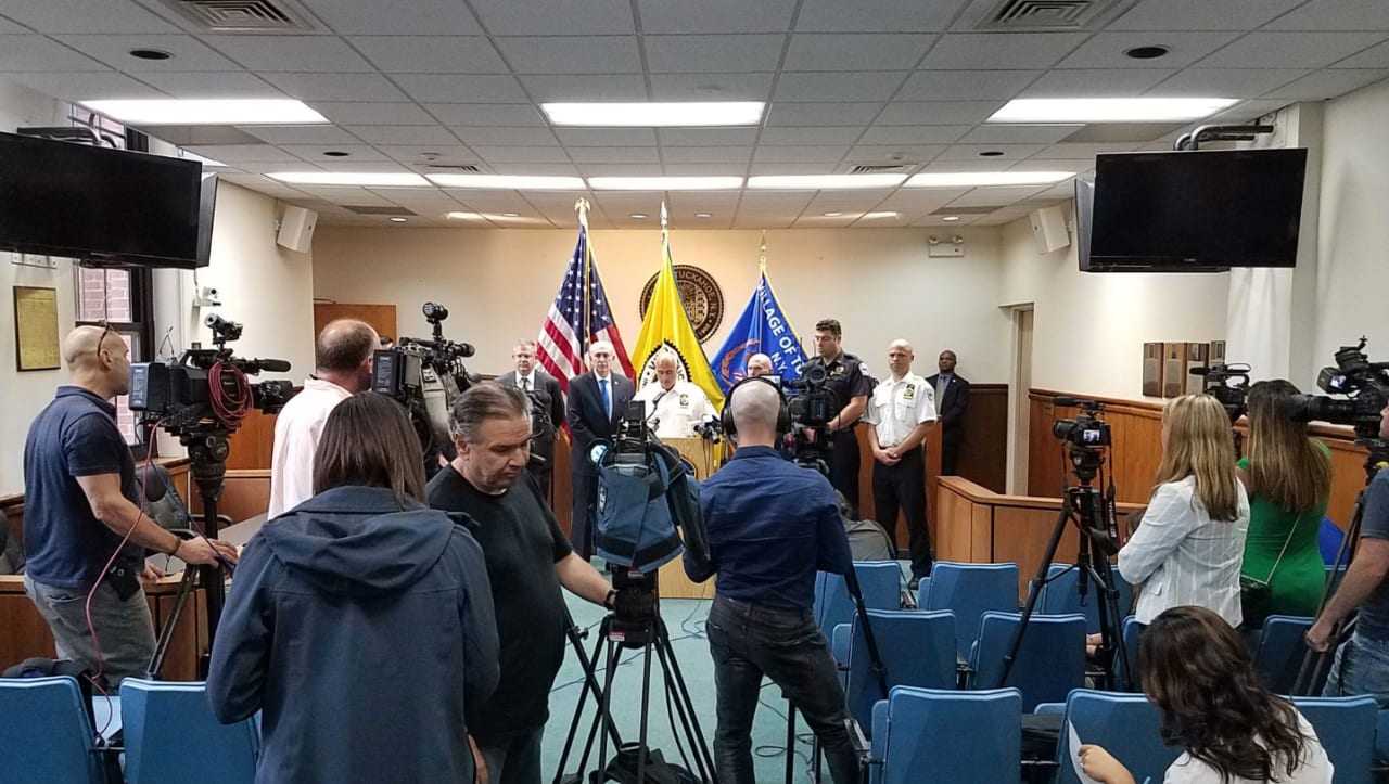 Officials announcing the arrest of Matthew Bonanno in Tuckahoe.