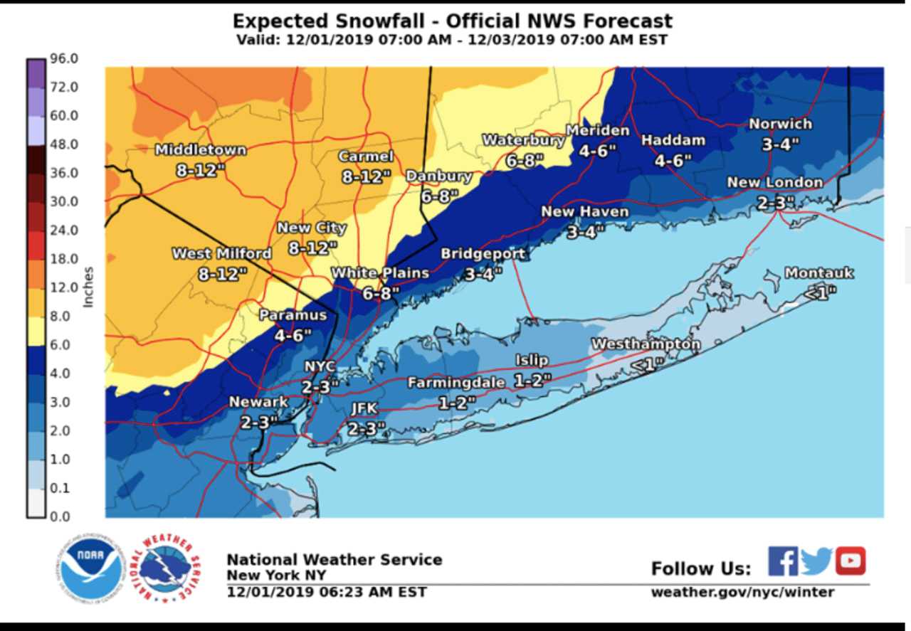 The latest projected snowfall totals by the National Weather Service.