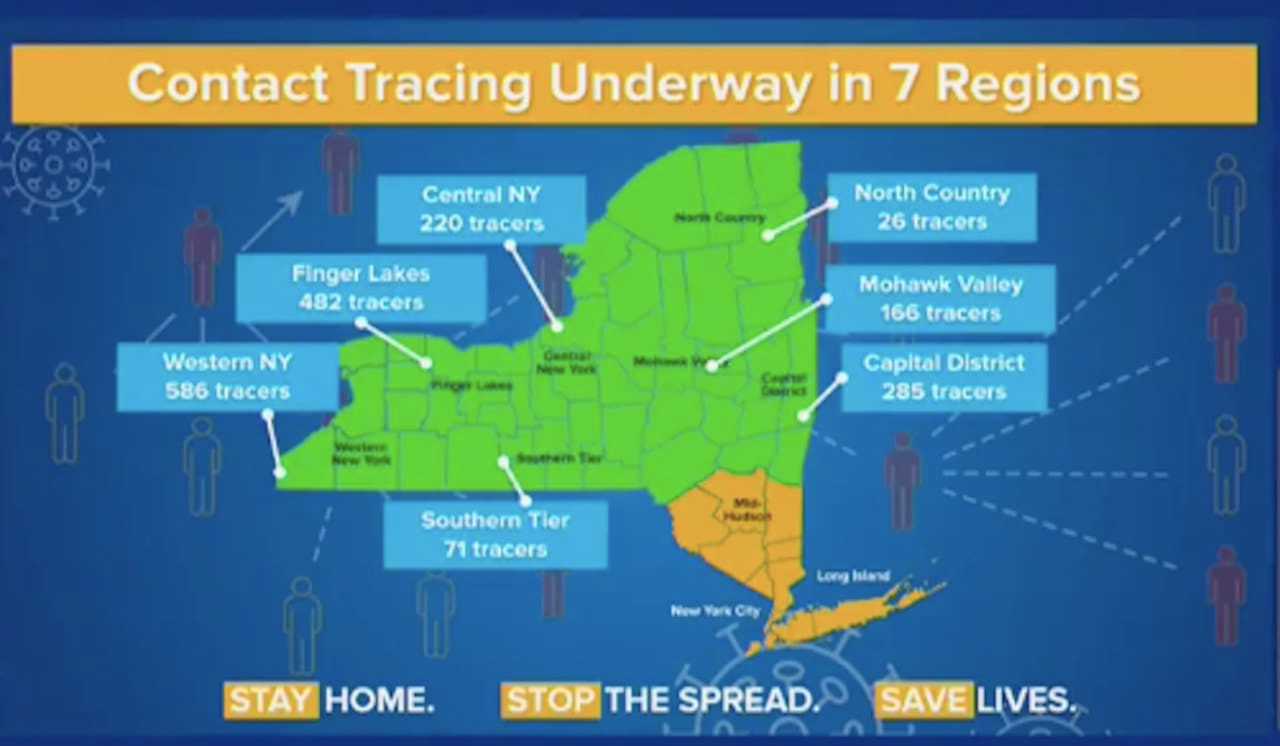 Contact tracing has started in the seven regions shown in green.