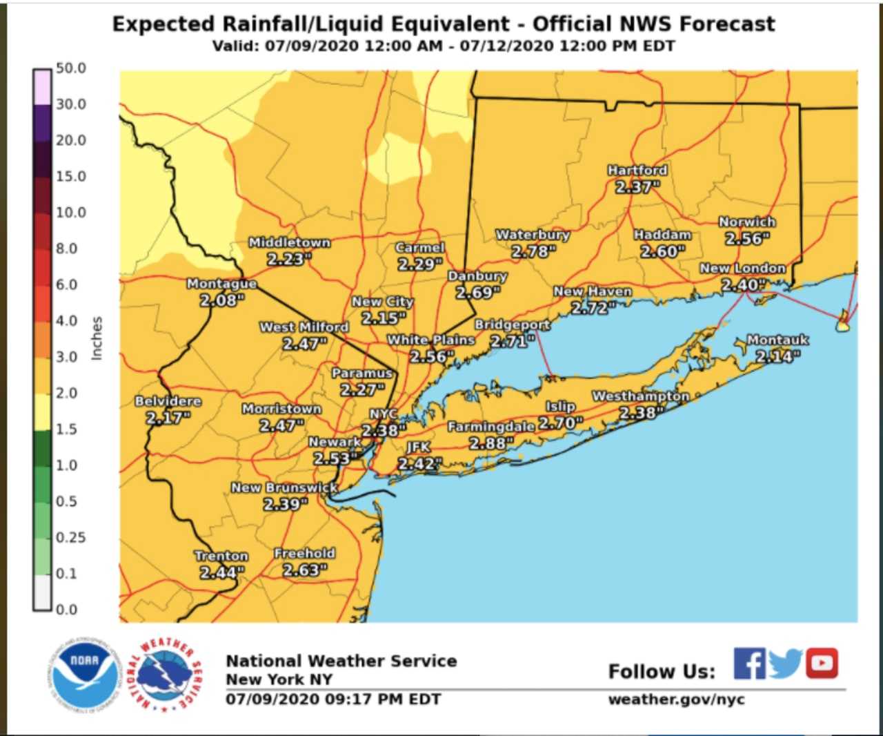 A look at the latest rainfall projections for Tropical Storm Fay.