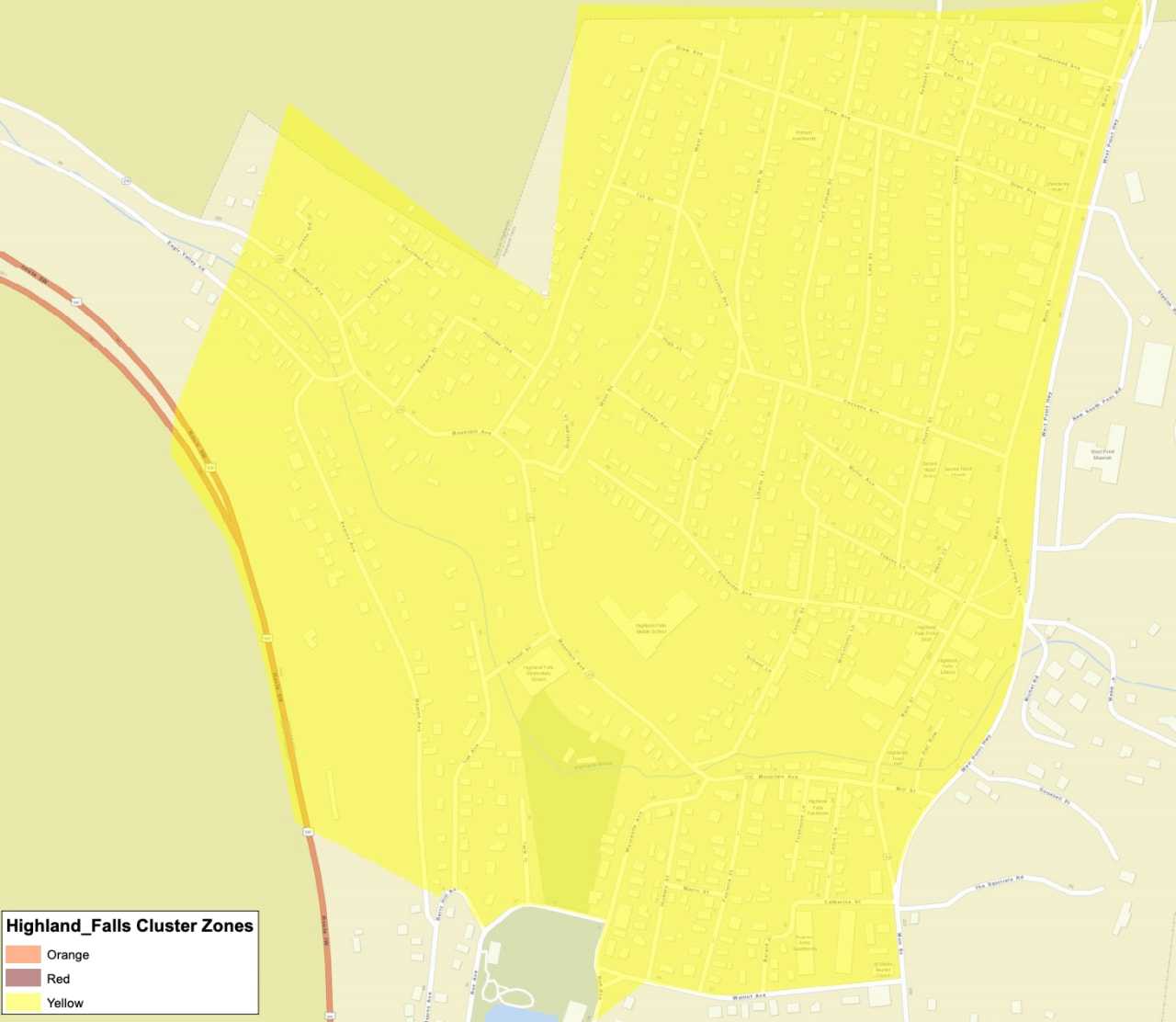 The Highland Falls "yellow zone."