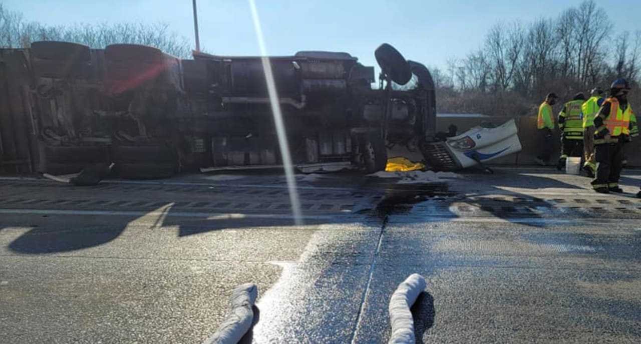 The northbound lanes of Route 33 in Northampton County remained closed following a tractor-trailer rollover crash with injuries Tuesday afternoon, state police said.