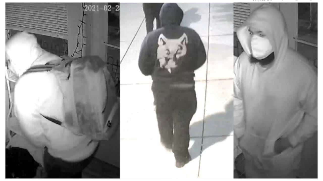 Still images of armed robbers in a Gloucester City home on Sunday.