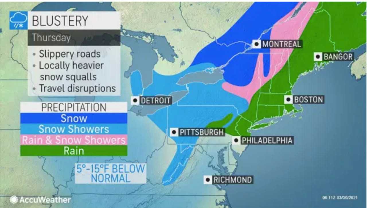 The storm passing through will lead to a blustery day on April Fools' Day, Thursday, April 1.