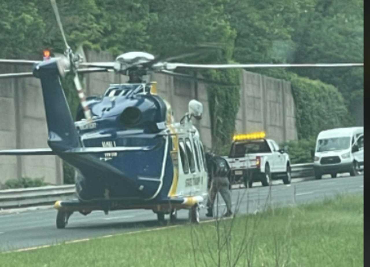 A NJSP medevac lands on Route 24.