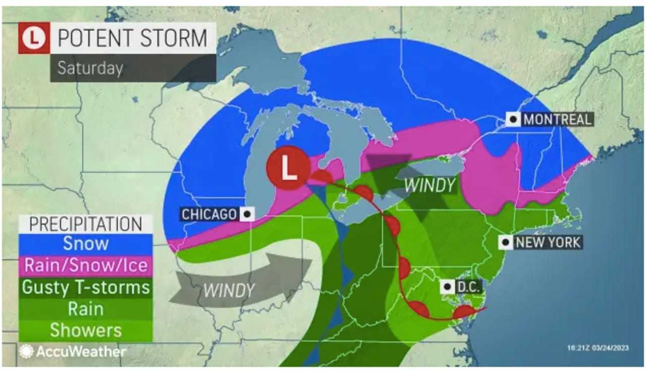 A look at the precipitation types for the early spring storm Friday, March 24 into Saturday, March 25.
