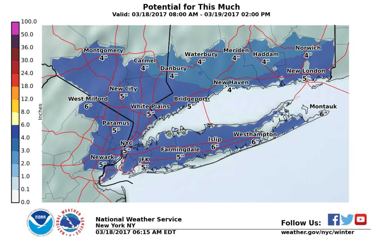 But the storm still has the potential for up to 5 inches of snow in parts of Fairfield County.