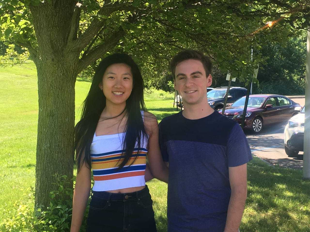 Byram Hills High School Salutatorian Stella Li and Valedictorian Jackson Deitelzweig.