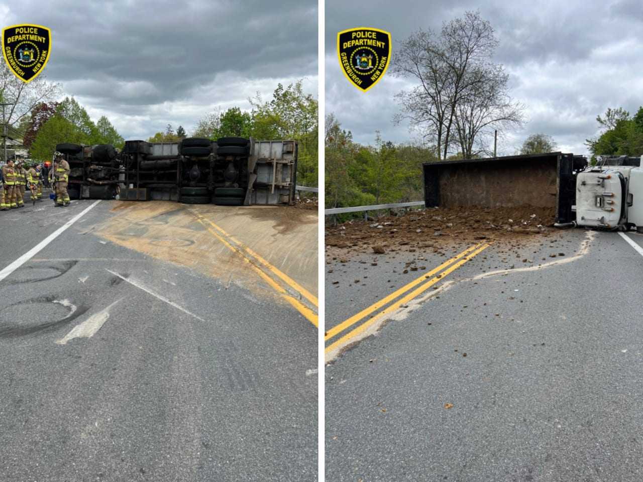 Road Reopens After Dump Truck Overturns In Westchester