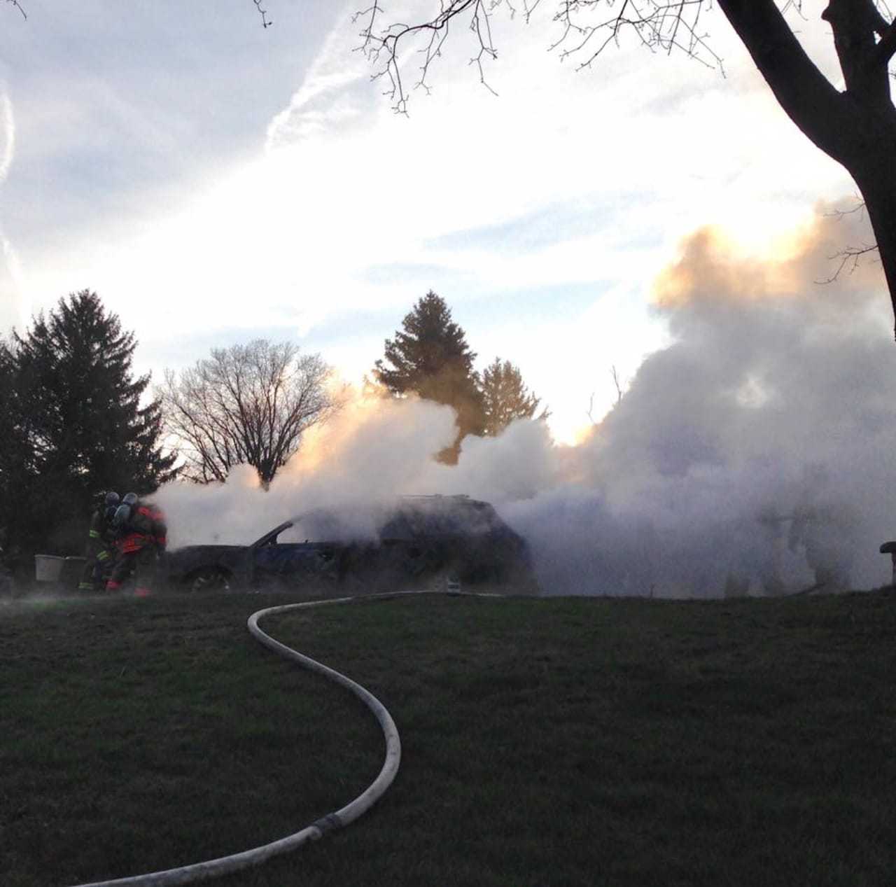 Brookfield firefighters responded to a car fire on Johns Road early Thursday.