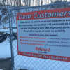The sign on the fence at the Putnam Park Sunoco, which is under construction on Route 58 in Bethel.