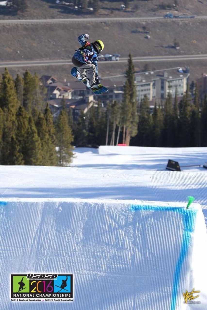 New Canaan's Sumner Orr performing an Indy grab for a 27' jump during the slope style competition