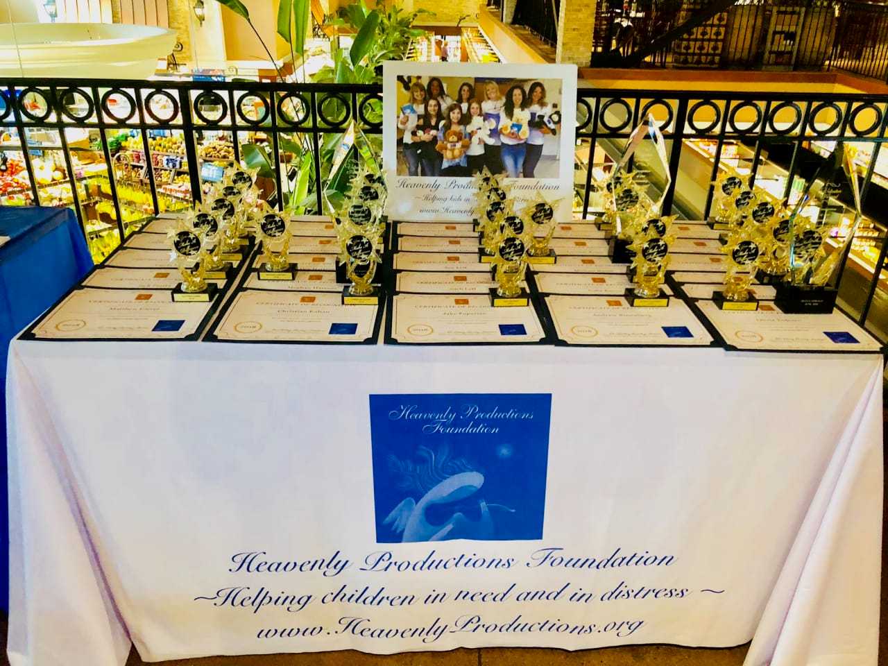 An awards table at DeCicco & Sons in Armonk, site of Heavenly Productions Foundation's annual ceremony and dinner.