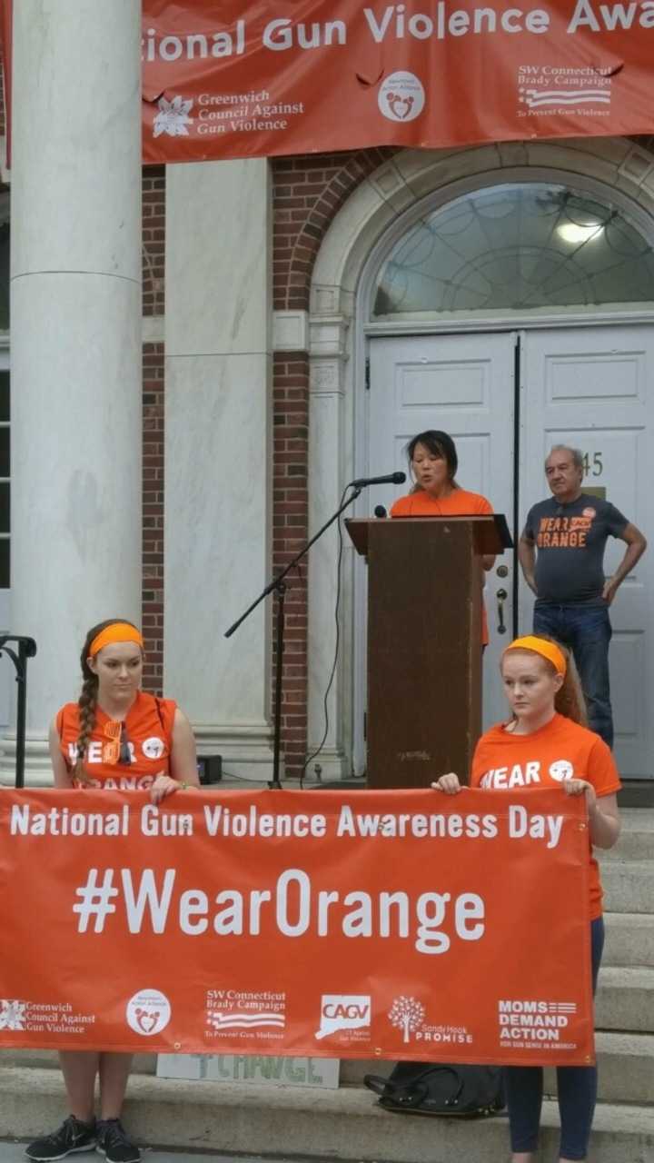 <p>Another speaker at the National Gun Violence Awareness Day event in Newtown.</p>
