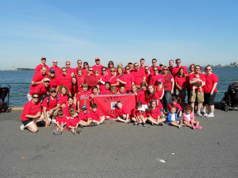 Members of "Russel's Legacy" gather at the Brain Tumor Walk NY in red shirts to honor the memory of Russell Paniccia, who died in 2000 after a two-year battle with a brain tumor. 