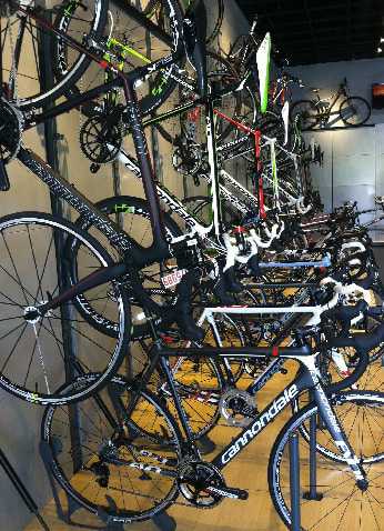 Some of the Cannondale bicycles on display at the company's retail space at its new headquarters in Wilton. The company held its grand opening of the headquarters on Friday.