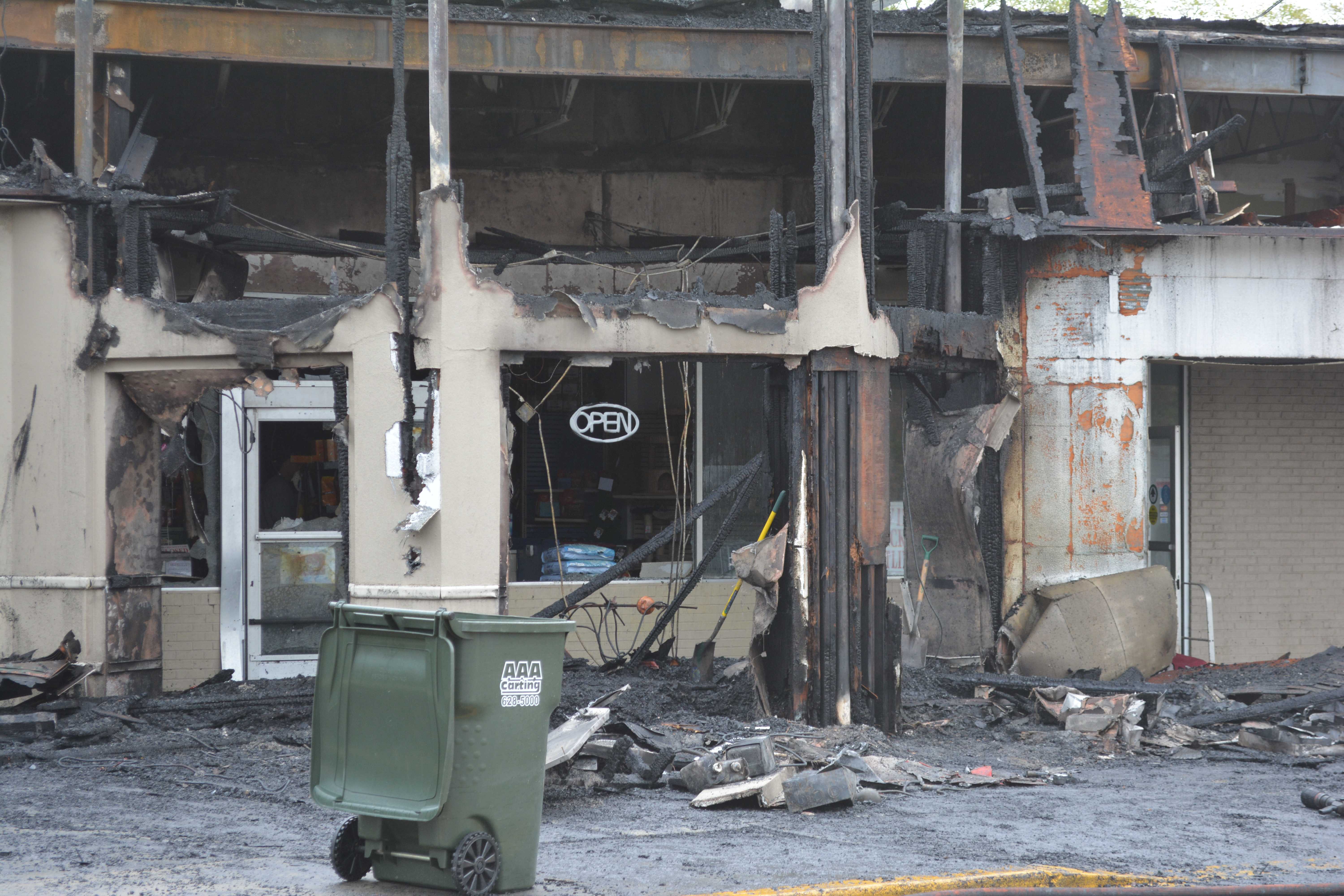 A closeup view of the fire damage at The Feed Barn in Mahopac.
